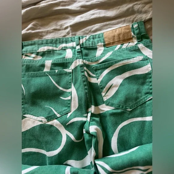Cotton On Low Rise Green and White Swirl Straight Jeans sz4 - Picture 5 of 13